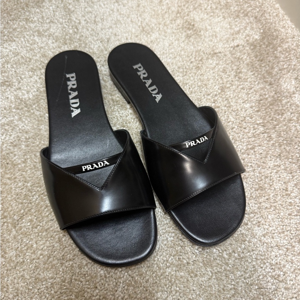 Prada Black Leather Slides